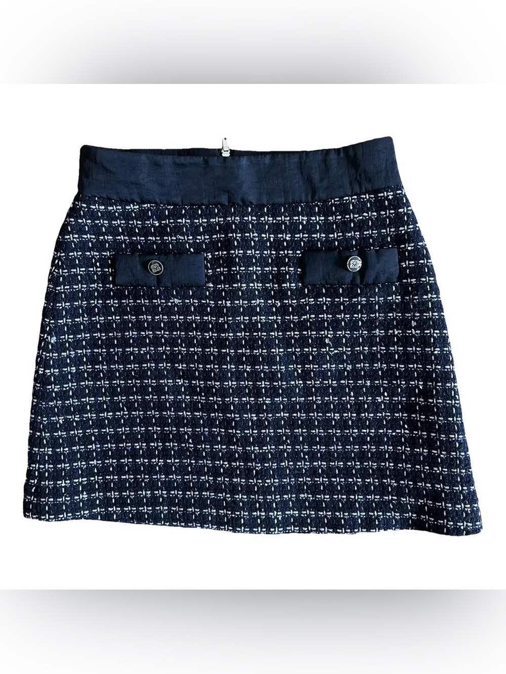 SANDRO | Checked High-waist Tweed Mini Skirt - Marine